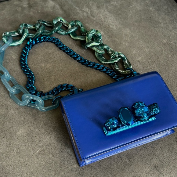 Alexander McQueen Handbags - Alexander McQueen Knuckle Duster Mini Jeweled Chain Bag in Blue